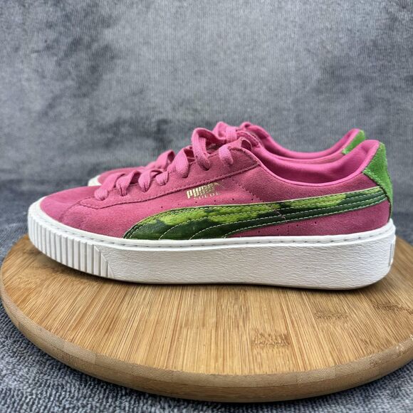 Puma Suede Platform Shoes Mens Size 7 Pink Green Low Top Casual Sneakers - Picture 3 of 9